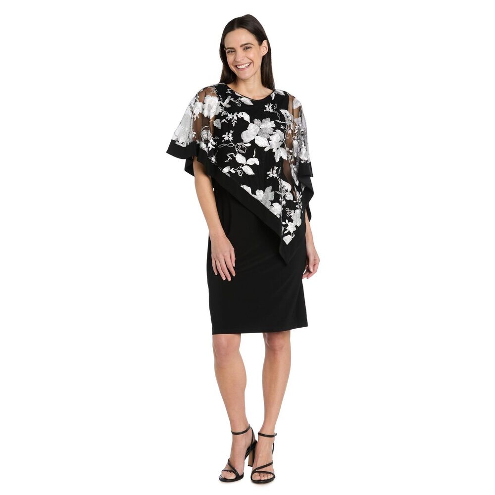 Sheath Dress W/Embroidered Sheer Poncho Overlay, Size 16W, 4K-203D008
